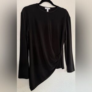 Scapa Lauren Perre Black Asymmetrical Long Sleeve Drape Blouse Size M